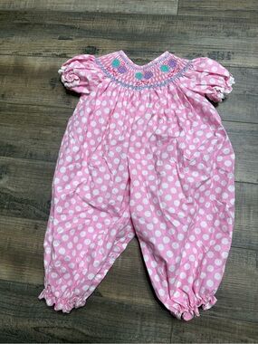 Sweet Potato SP Kids Pink Polka Dot Smocked Baby Romper No size tag 24 Month